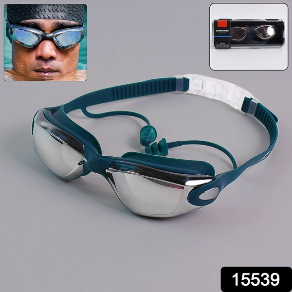Professional Anti-Fog UV Protection Swimming Goggles with Mirrored Lenses and Earplugs